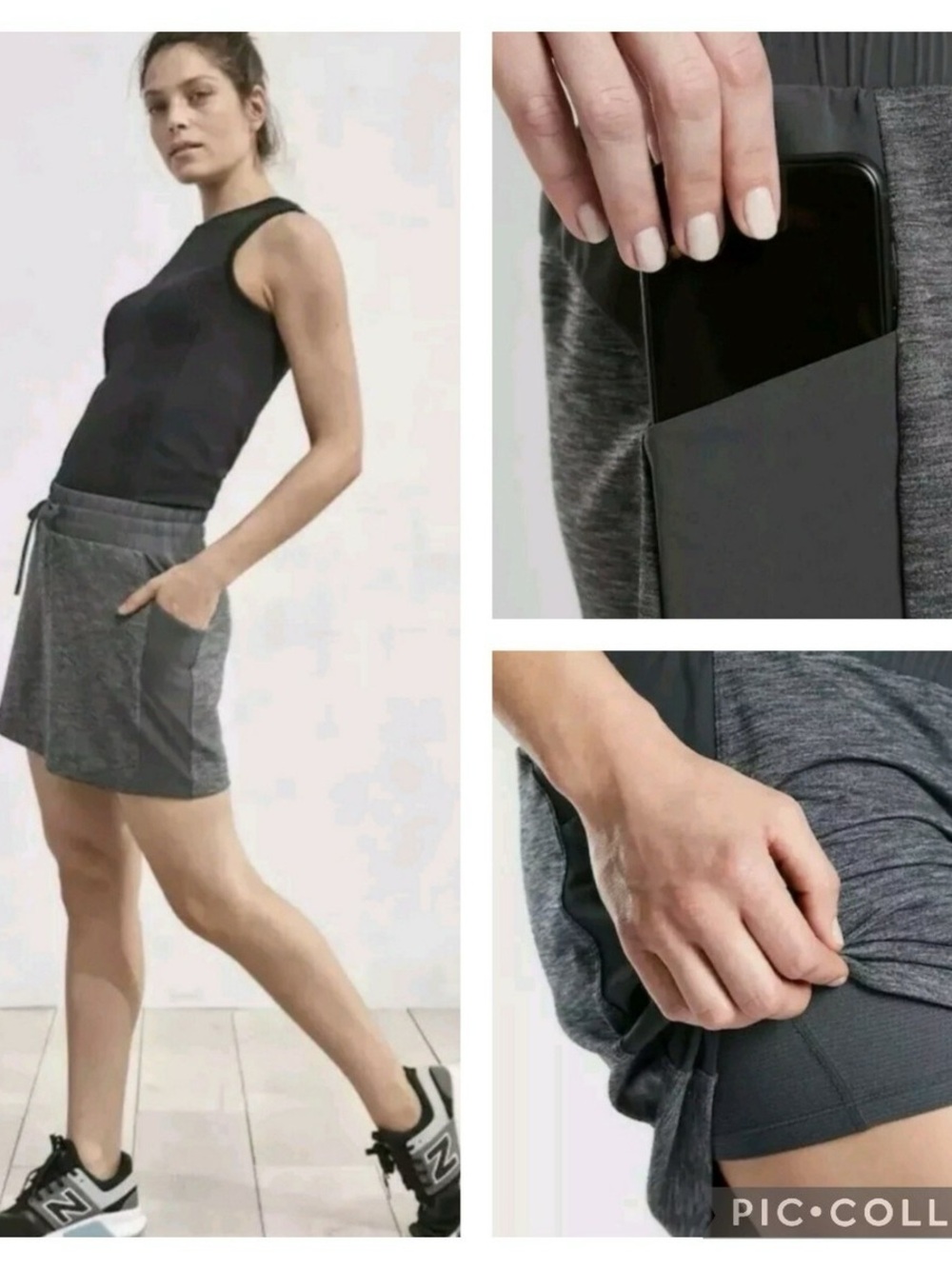 Athleta Gray Heathered Skort with Black Pocket Panels